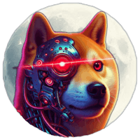 a dog with a robot head on a circular background